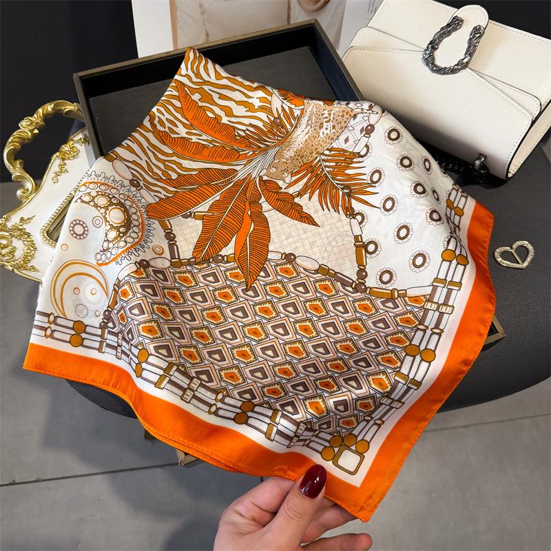 Luxury Fashion Print Square Scarf Women Satin Scarves Bandana Hijab Neckerchief Shawl Kerchief Hair Band Foulard Lady
