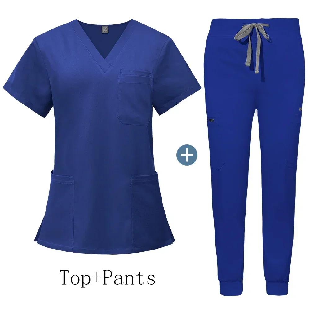Unisex Nursing Accessories Hospital Medical Clothing for Women Niaahinn Uniform Short Sleeved V-neck Top Jogging Pants Suit Soft