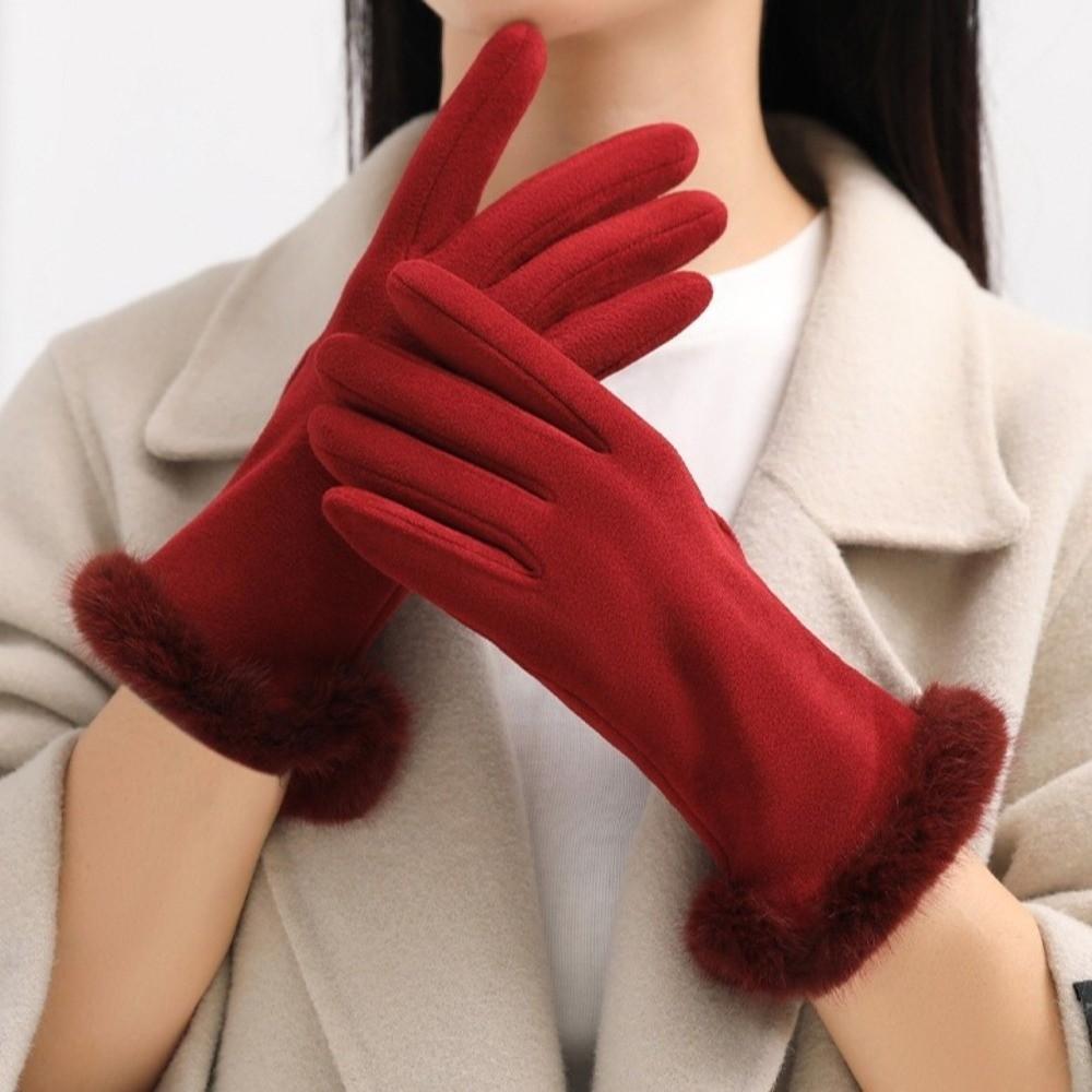 Windproof Suede Gloves Solid Color Cycling Mittens Casual Women Winter Gloves  Girls