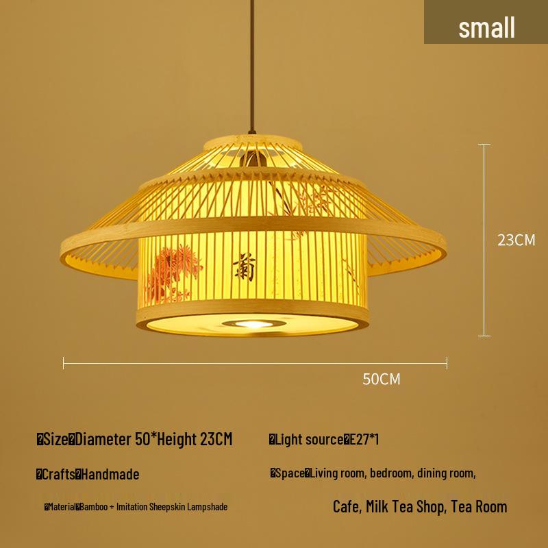 Retro Bamboo Pendant Lamp for Restaurants and Hotels - Chinese Style with Spotlight