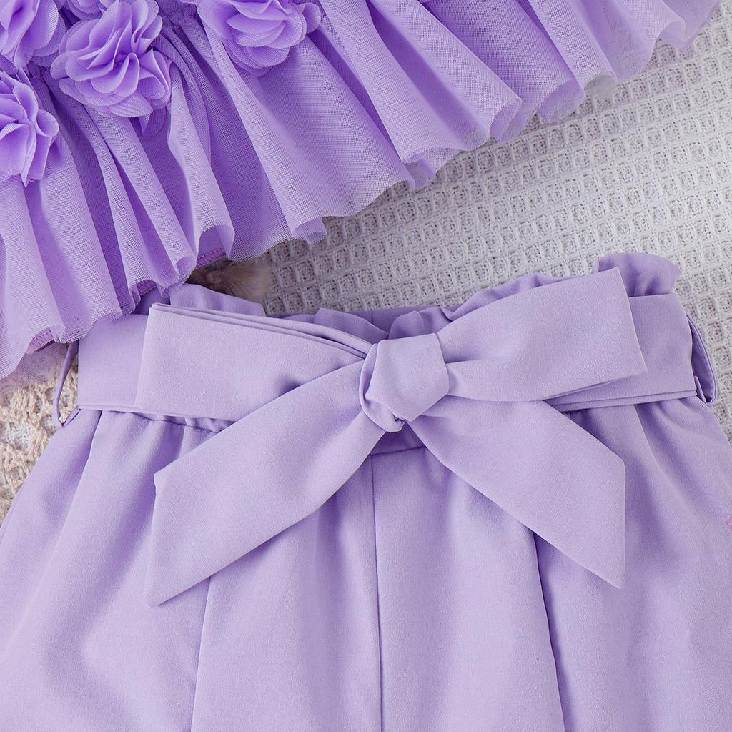 Girls Elegant Set Spring Summer Children Flower Halter Top Shorts Fashion Set