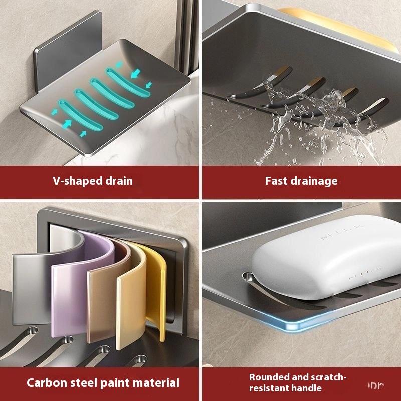 Kohlenstoffstahl Badezimmer Dusche Aufbewahrung Seifenablage Gestell Seifenablage Wandmontiert Ablauf Seifenablage Box