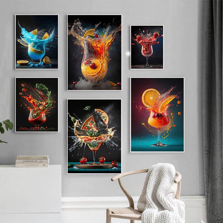 Abstract Colorful Cocktail Exploration Rendered Posters Prints Bar Painting Wall Art Pictures for Restaurant Drinking Room Decor