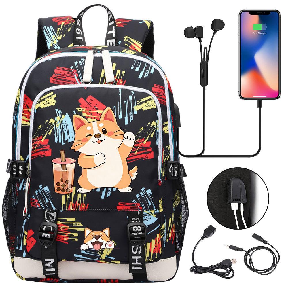 Zaino carino Shiba Inu per adolescenti ragazzi con USB, Borsa di grande capacità per il ritorno a scuola per studenti, Viaggi quotidiani