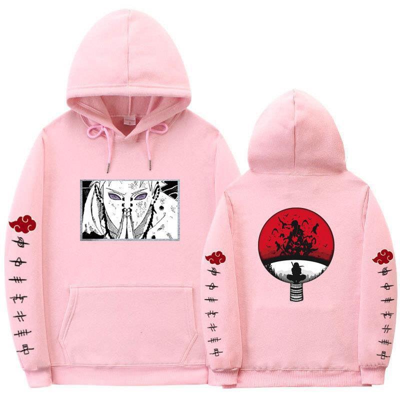 Mens Oversized Hooded Sweatshirt With Naruto Anime Print Fleece-Lined Streetwear Teens Fall Season