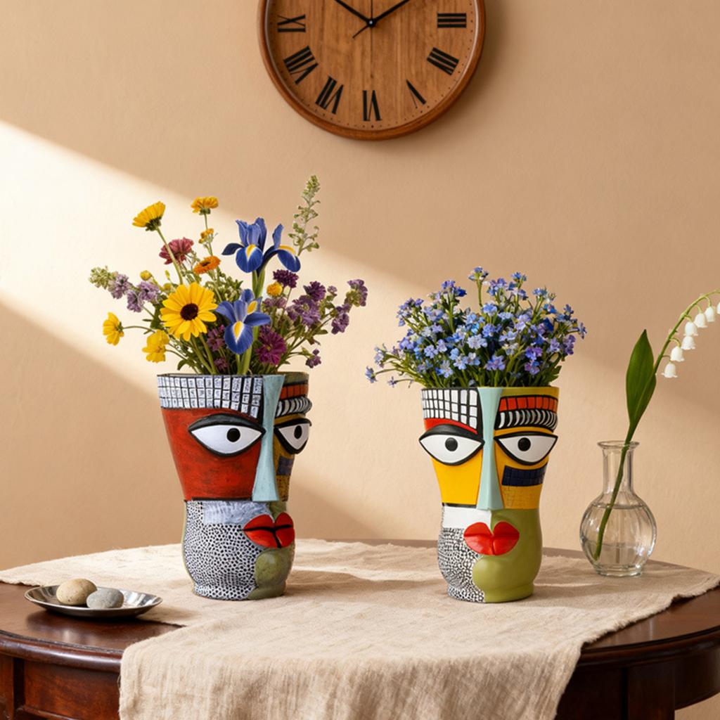 Picasso-Inspired Abstract Face Flower Pot - Brutalism Planter With Sculptural Art For Home Decor & Planting