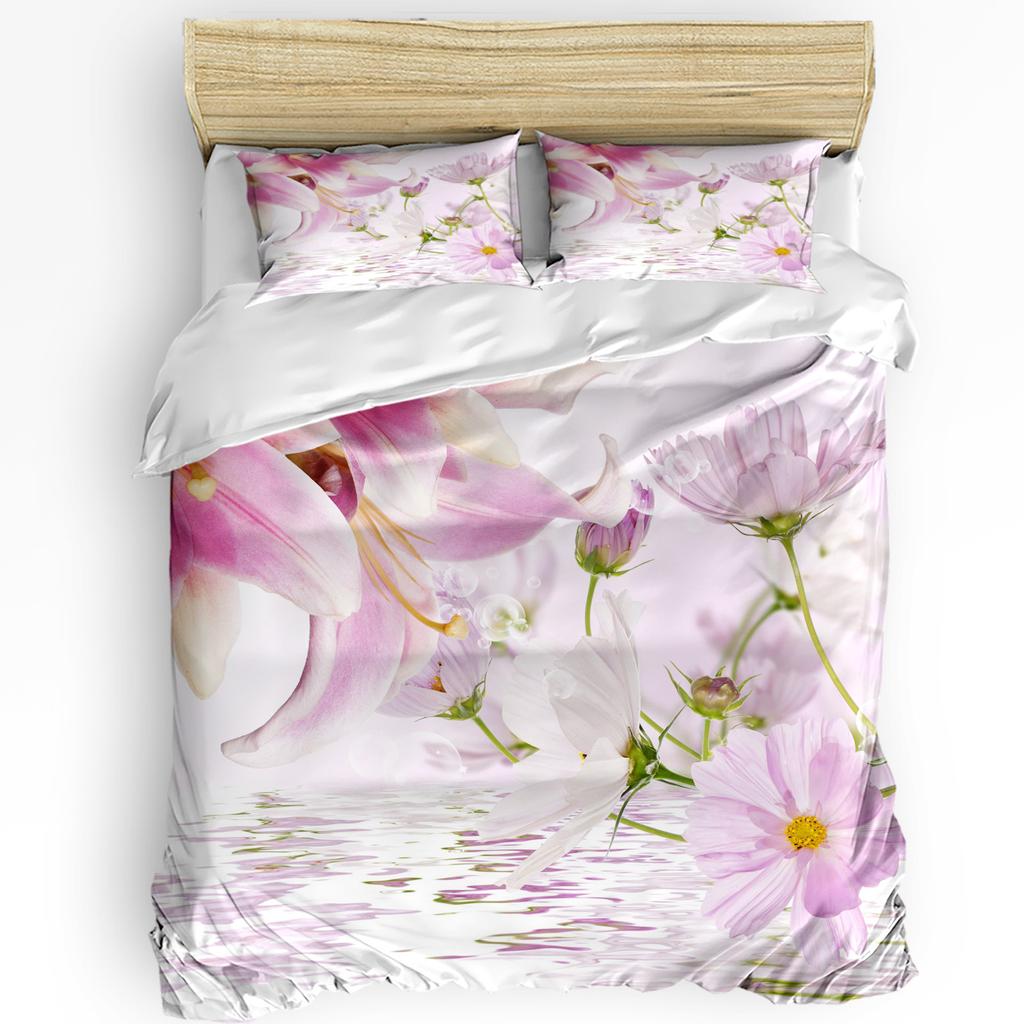 Lily Flowers Retro Duvet Cover Bed Bedding Set For Double Home Textile Quilt Cover Pillowcases Bedroom Bedding Set (No Sheet)