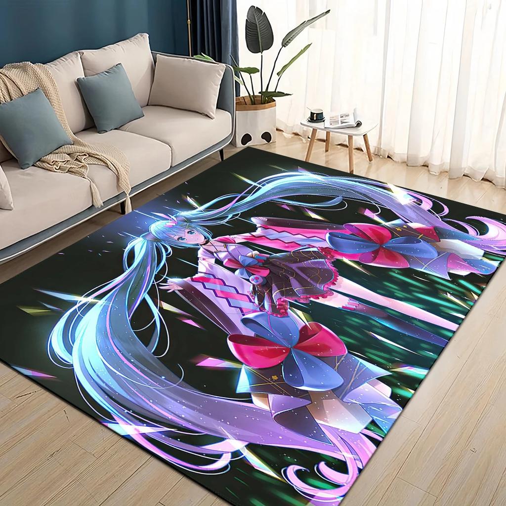 3D M-MIKUS Music VOCALOID Cartoon Girl Rug Carpet for Living Room Bedroom Home Decor,kids Play Non-slip for Sofa Doormat