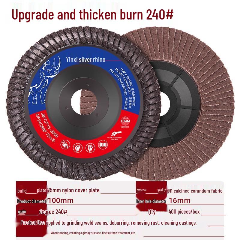 Silver Rhino Thickened Flap Disc: Stainless Steel & Metal Angle Grinder Polishing Wheel with Calcined Abrasive Cloth.