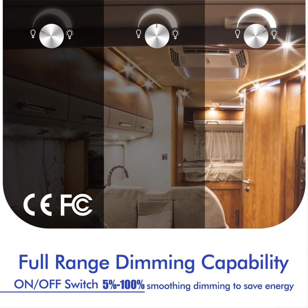 ALOVECO 12 Volt DC Dimmschalter PWM für LED RV Innenleuchten, 5-24 Volt LED Deckenkuppelleuchten Dimmer und Schalter für Wohnmobil, Freizeit