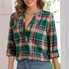 Damska Koszula Dekolt V Guziki Półplisa Długi Rękaw Pulower Wzór Kratka Casual Regularny Krój Koszula Biurowa