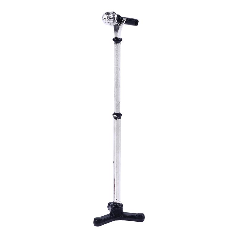 

1:12 Кукольный домик Миниатюрная модель микрофона со стойкой Музыкальный инструмент Мебель Декор Игрушка чёрный