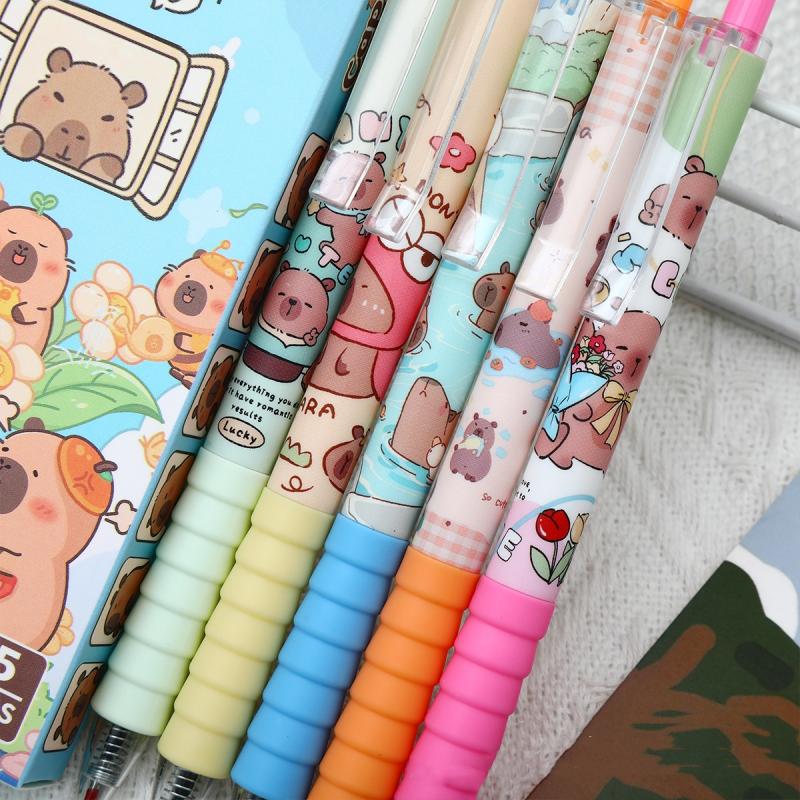 5/10 Pièces Stylos Gel Capybara Dessin Animé Mignon Set de Stylos Kawaii Recharges de Stylos à Séchage Rapide Set de Stylos Fournitures de Bureau Scolaires