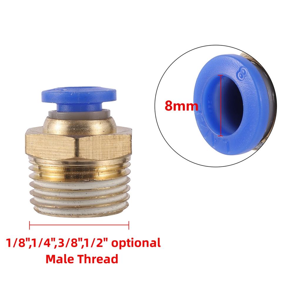 PC Male Thread Brass Pneumatic Quick Connectors 4~16mm Pipe to /8" 1/4" 3/8" 1/2" 3/4" Male Thread Air Pump Straight Joints 2Pcs