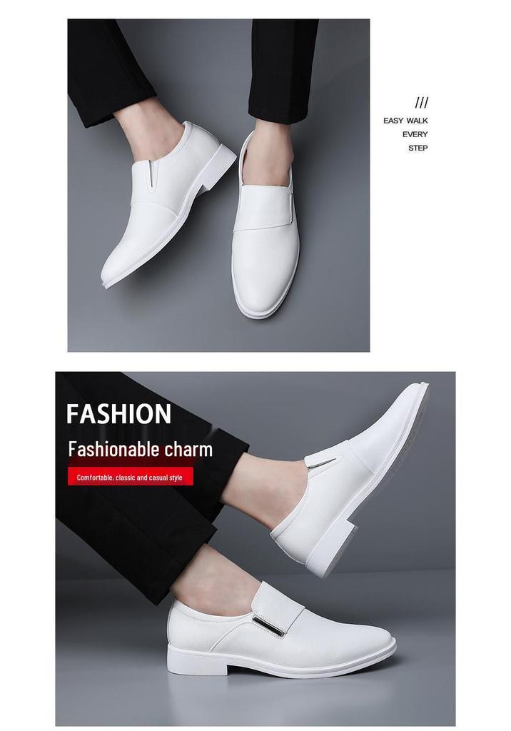 2025 Men's White Leather Height Increasing Formal Shoes - Casual Business Pointed Toe Fashion