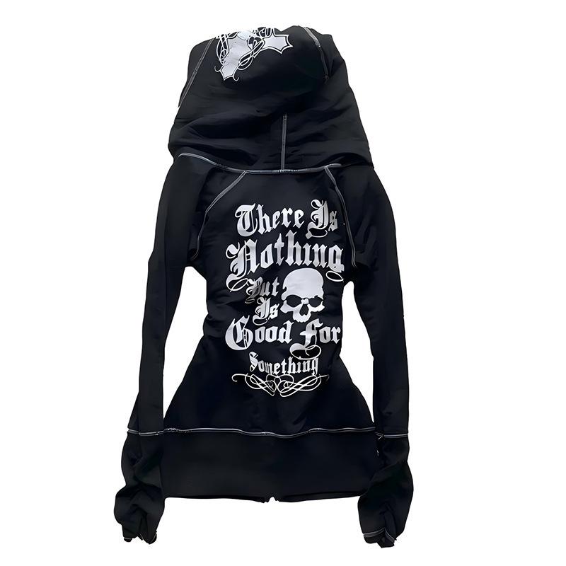 ZYLLO Fashion Retro Trend Harajuku Ins Zipper Hooded Cardigan Sweatshirt Street Punk Women Top Y2k Clothing
