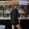 Women's Casual Black Round Neck Short Sleeve T-Shirt with Sporty Print