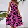 Women's Spring And Summer Casual V-Neck Sleeveless Waist Floral Print Midi Dress