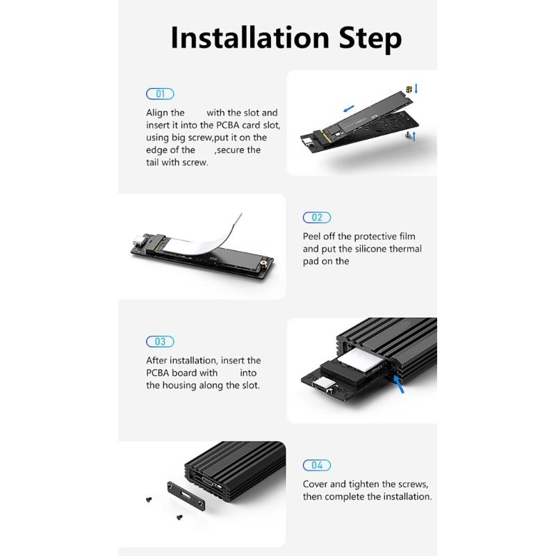 Aluminum M.2 NVMe Enclosure USB3.2 20Gbps Transfer Speed Heat Dissipation Easy Installation for 2230 2242 2260 2280
