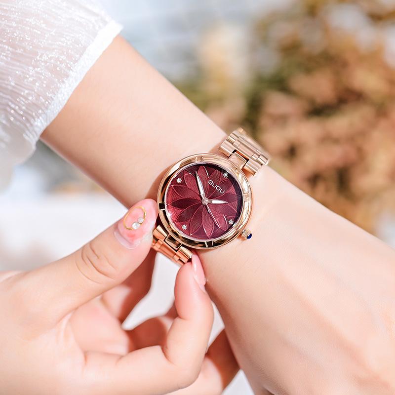 Damenuhr Quarzuhr Modisches Muster Schlichte Strass Stahlbanduhr Quarz Wasserdichte Uhr für Damen