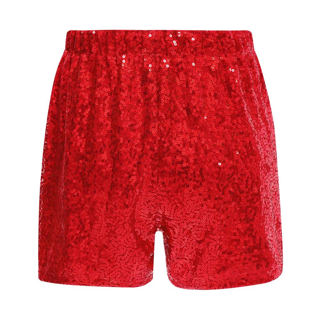 Girls Shiny Sequins Shorts Elastic Waistband Design Dance Cheerleading Competition Performance Bottom