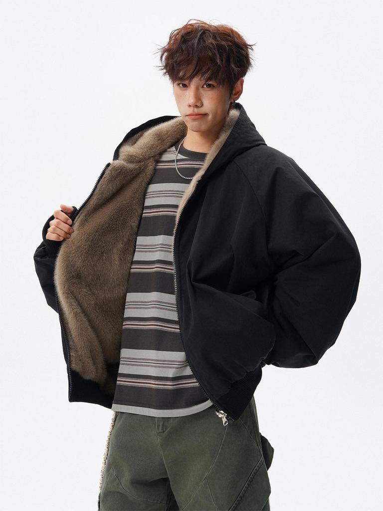 Unisex Reversible Hooded Fleece-Lined Cotton Jacket—Thick, Solid Color, Double-Sided Outerwear for Winter