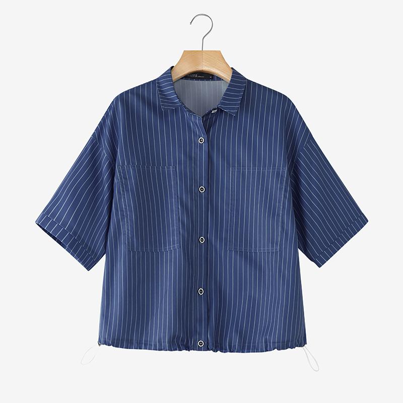 ZANZEA Women Casual Turn Down Collar Short Sleeve Loose Stripe Blouse