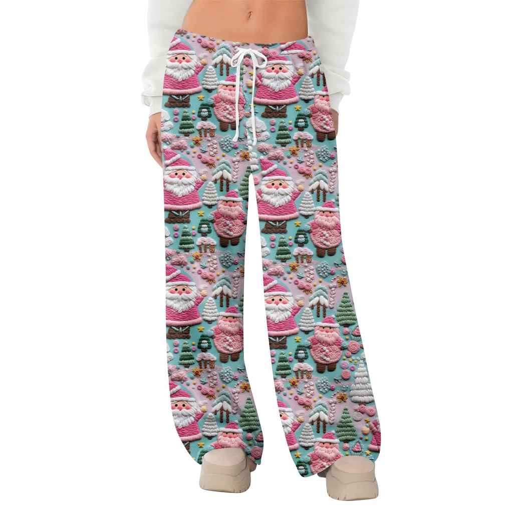 Women's Fleece Wide Leg  Elastic Waist Drawstring Loose Pants Drawstring Pajama Pants Sleepwear Trousers