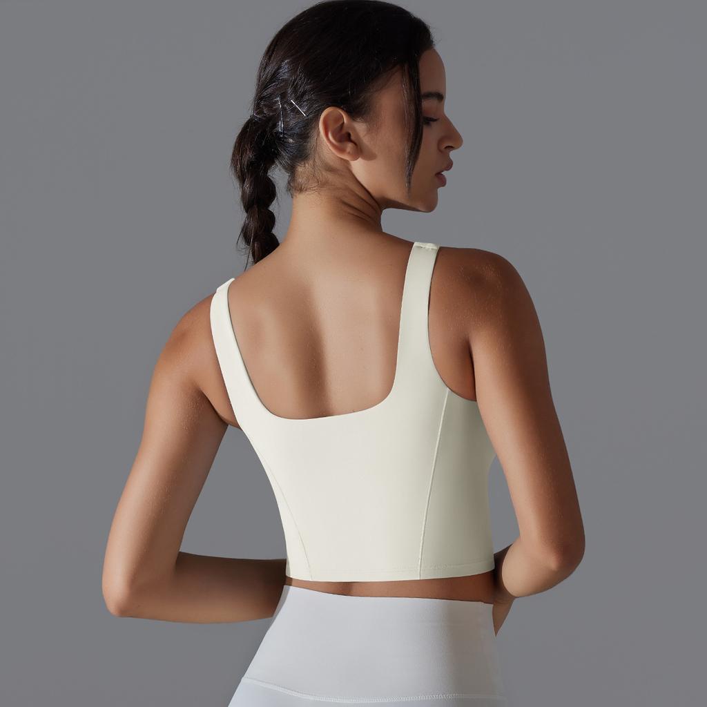 New Naked One Piece Fixed Cup Yoga Clothing For Women, Sleeveless Short Sports Underwear, Wide Shoulder Strap Yoga Tank Top