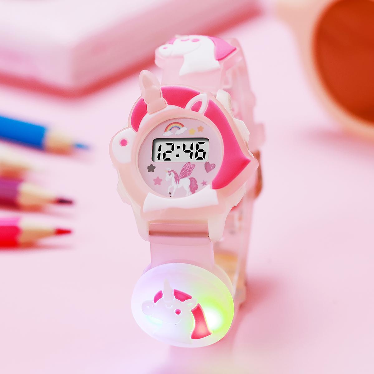 

Cute creative unicorn shaped luminous watch unique colorful electronic wrist watch, suitable for Christmas and Halloween gifts розовый