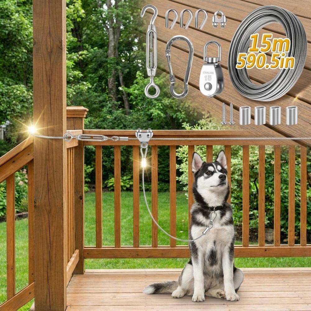 Anti Rust Dog Runner for Yard Metal Buckle Trolley Dog Run Cable System Kit Park Camping
