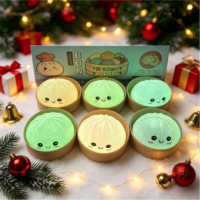Luminous Dumplings Christmas buns with Box Colorful Slow Rebound Stress Relief Bun for Holiday 2026 Christmas Party Gifts
