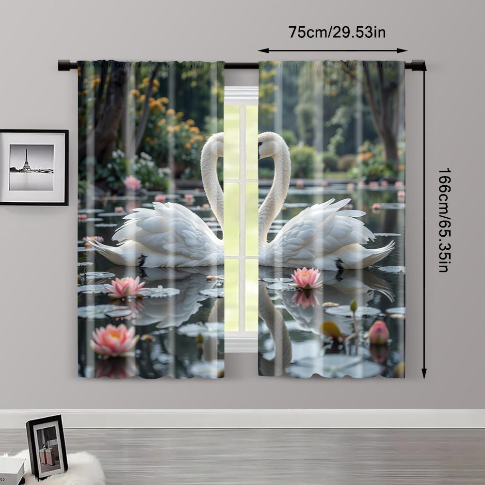 2pcs, Curtains&Window Treatment Swan Durable Polyester (without rod) Stuff Clearance for Bedroom, Kitchen, Office & Living Room