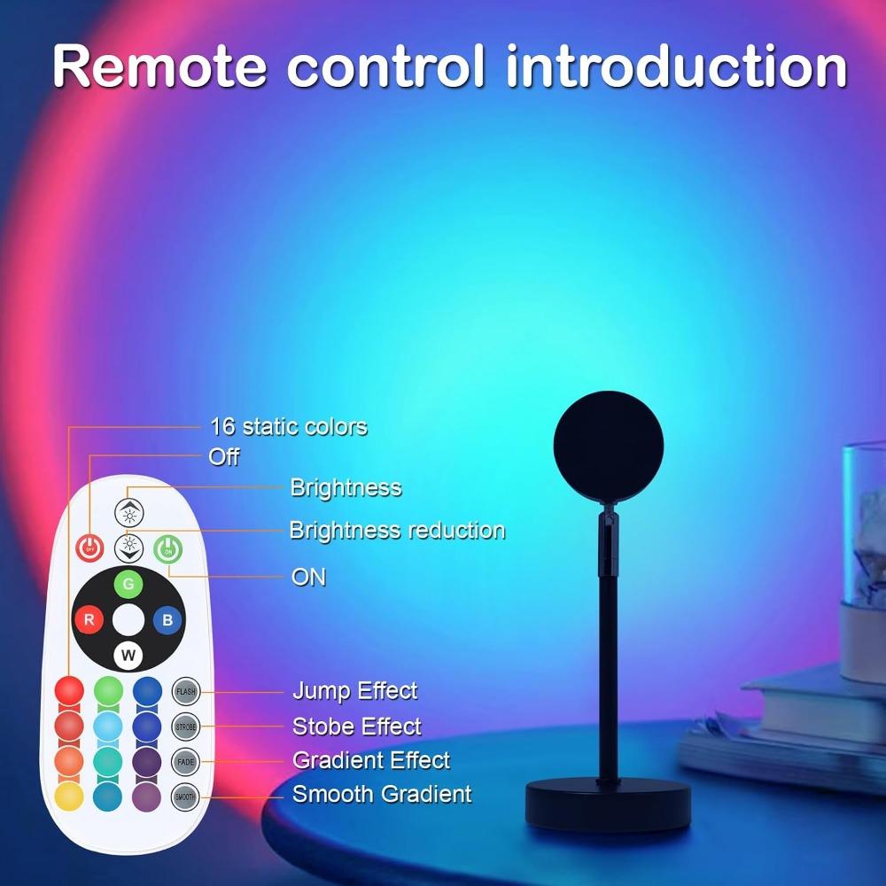 Sunset lamp projector, rainbow projection LED strip with remote control, 16-color color-changing LED night light (1 piece)