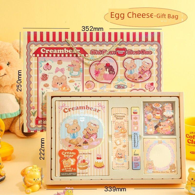 

Набор канцелярских принадлежностей для третьего класса, второй класс, кремовый медведь, подарочный набор для девочки, красивый, для студента, школьные принадлежности, подарочный пакет к началу учебного года K Egg Cheese Cheese Gift Box-Gift Bag
