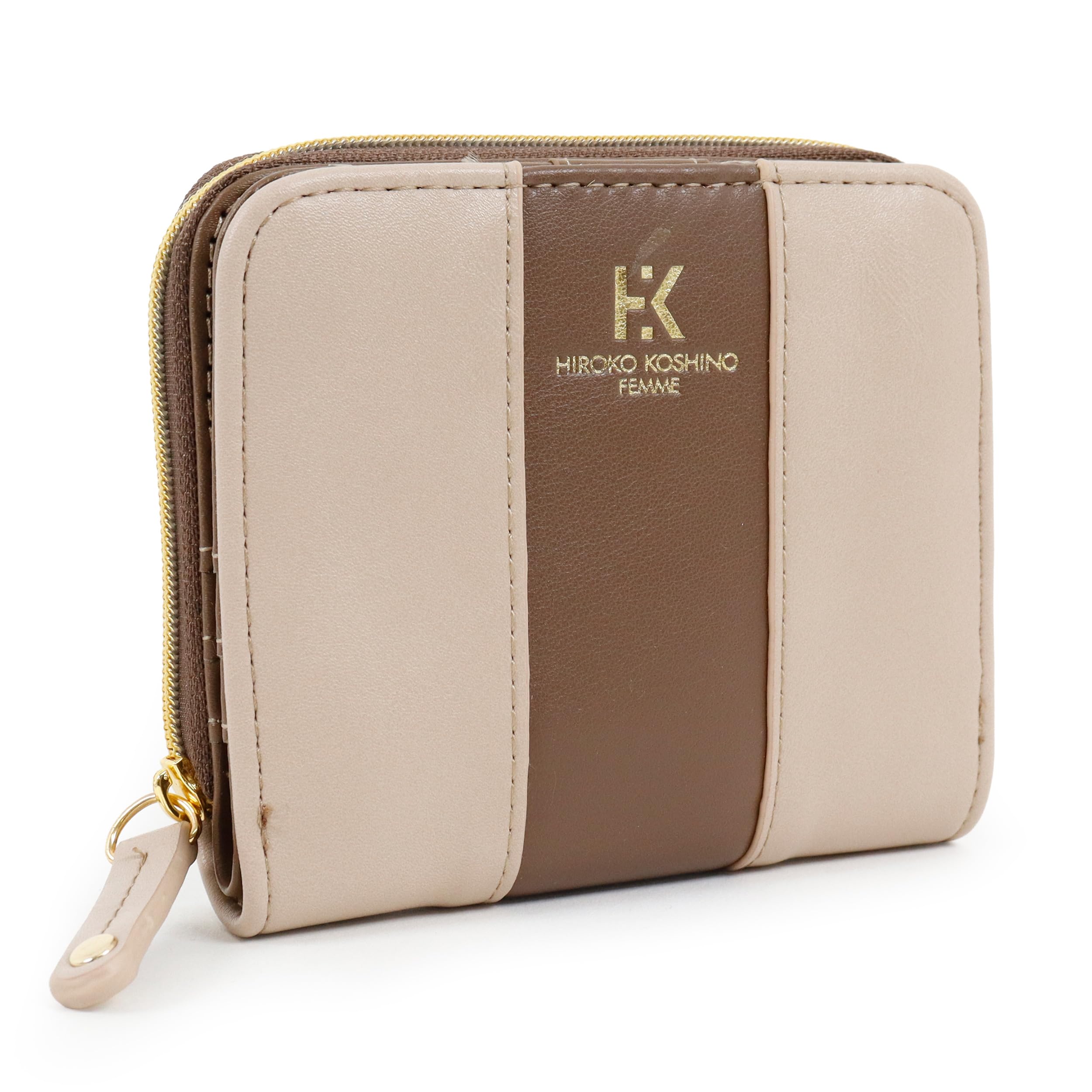 Женский бифолд-кошелек Hiroko Koshino с полоской, элегантный брендовый дизайн на молнии, компактный, с двухцветной строчкой, (Шоколад) шоколадный