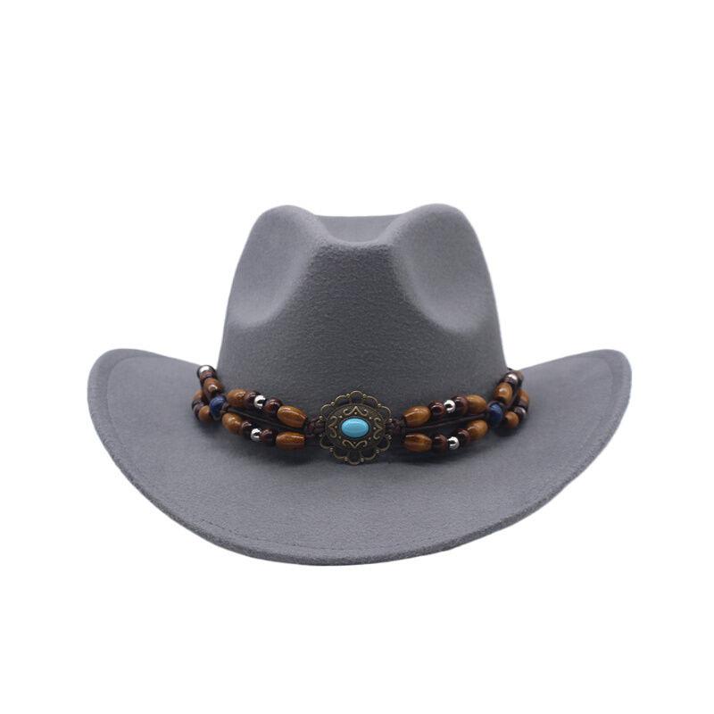 European and American New Western Cowboy Hat Woolen Jazz Top Hat Men and Women's Ethnic Style Big Eaves Hat Autumn and Winter Felt Hat