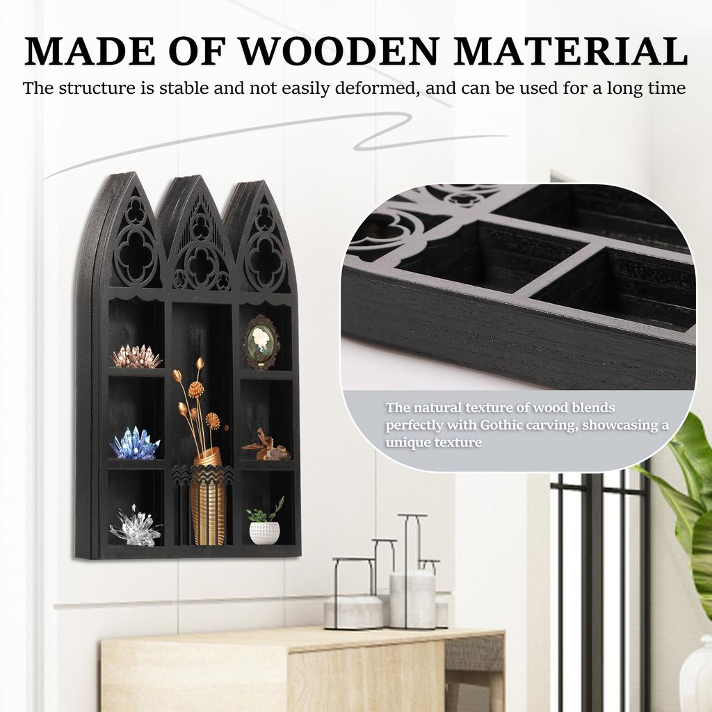 Wall Mounted Crystal Display Shelf Wooden Floating Shelves Gothic Bohemian Crystal Wall Holders for Home Living Room Decorative