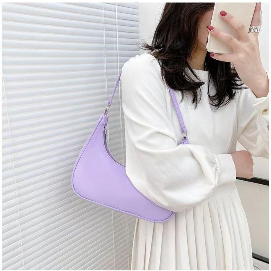 

Spring New Fashion Solid Color Shoulder Bag for Women, Lightweight Commuting Underarm Handbag, Versatile Horn Shape Crossbody Bag фіолетовий