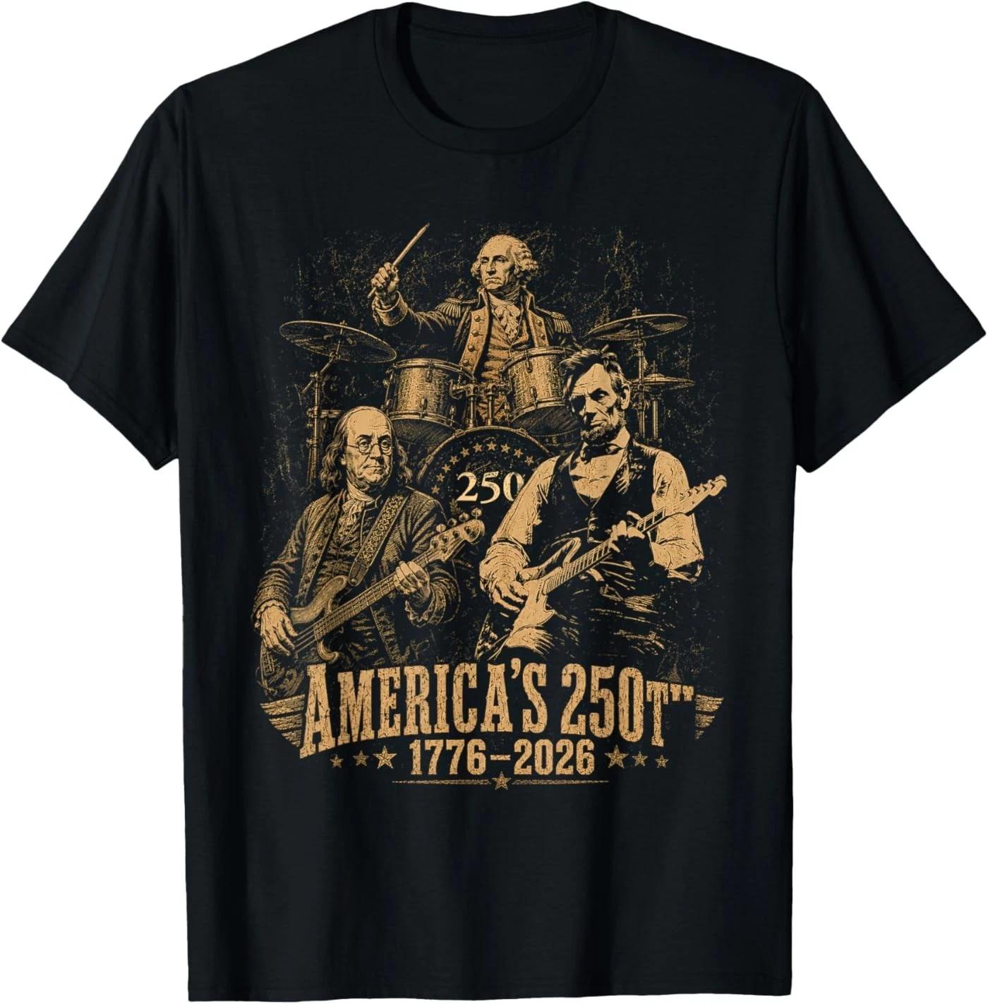 250 Years Patriot Guitar Drum Band American Flag 1776 2026 T-Shirt S