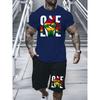New Summer Daily Casual Men's T-shirt Outdoor Sports Men's Shorts One Love Monogram Printed Men's Short Sleeve Shorts Set