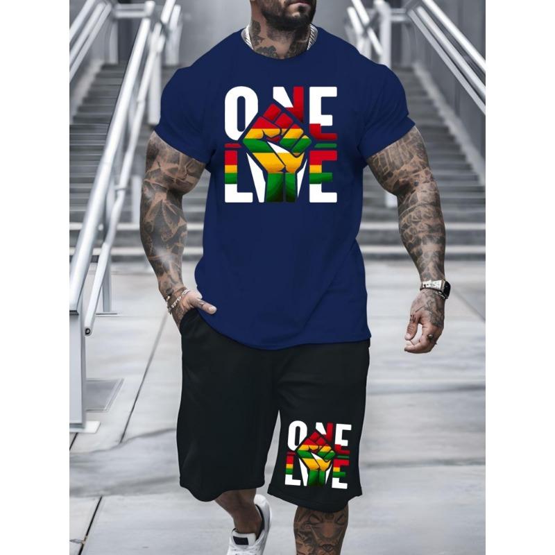 New Summer Daily Casual Men's T-shirt Outdoor Sports Men's Shorts One Love Monogram Printed Men's Short Sleeve Shorts Set
