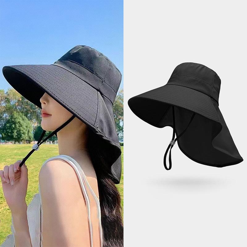 Summer Outdoor Travel Sunshade Sun Hat Detachable Cape Mask Sun Hat Women Ponytail Large Brim Beach Hats