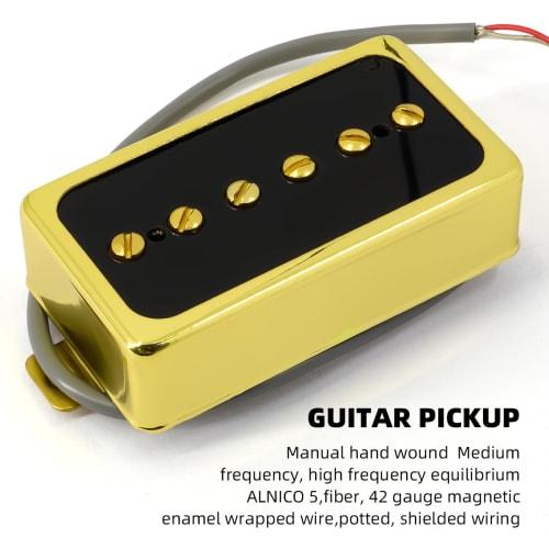 P90 Pickup Set, Alnico V Single-Coil Bridge & Neck Pickups for Les Paul P90-Style Humbucker-Size Electric Guitar (Black Gold)