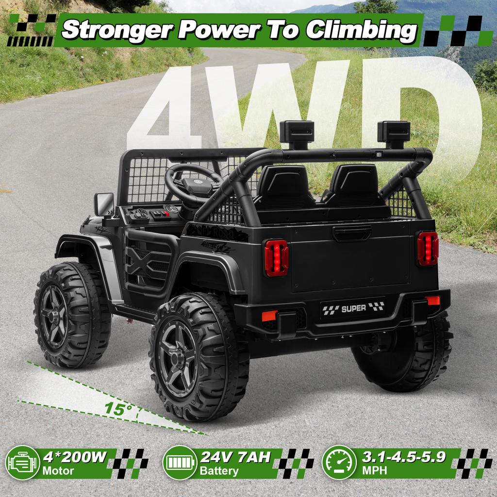 24V Ride on Truck Car w/Remote, XL 2 Seater Outdoor Toys 4WD/2WD Switchable, 4x200W Motor Power Four Wheels, Electric Car for Bi