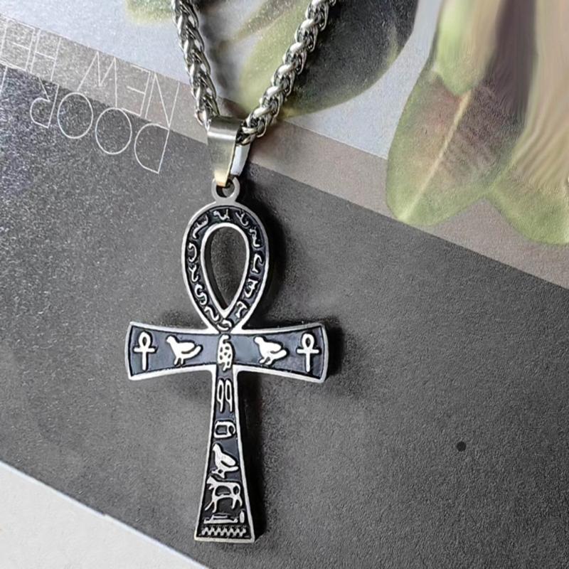 Ancient Egypt Cross-Pendant Necklace Animal Amulet-Charm Clavicle Chain Personality Stainless Steel Chain Jewelry Gift