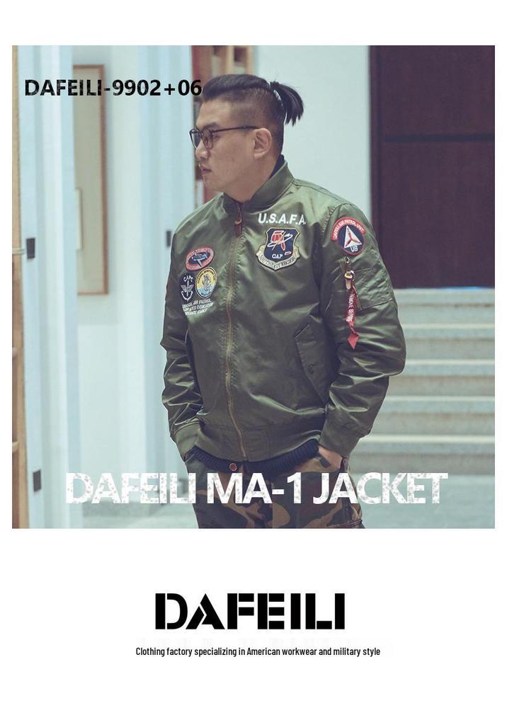 Trendy 2025 American Style Men's MA-1 Air Force Pilot Jacket with Badge Embroidery for Spring/Autumn.