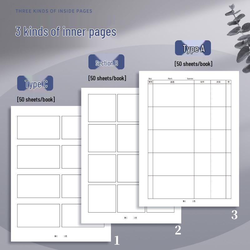 A4 Four-Panel Cartoon Storyboard Notebook for Animation & Movie Scripts