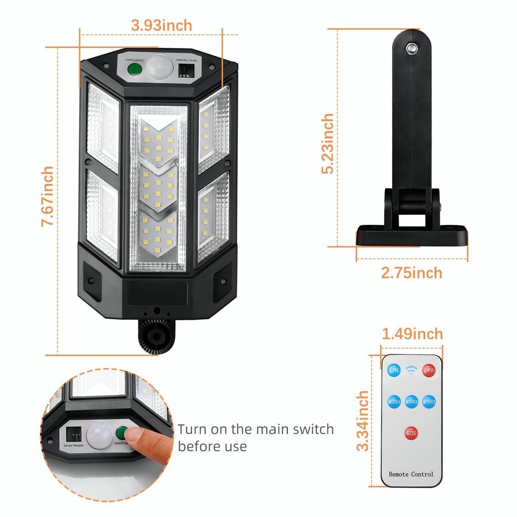 2400w Led Solar Flood Light With Remote Control 3 Lighting Modes Motion Sensor Outdoor Security Street Lamp
