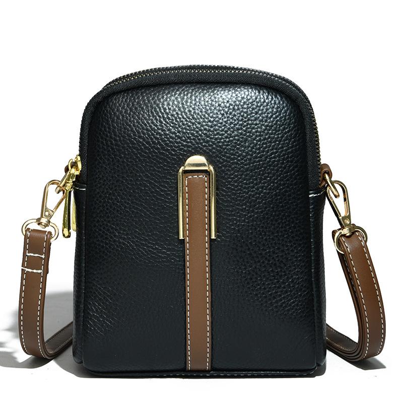 Mini Small Bag Fashionable Trendy Women's Hand Holding Vertical Soft Leather One Shoulder Crossbody Genuine Leather Women's Bag Mobile Phone Bag
